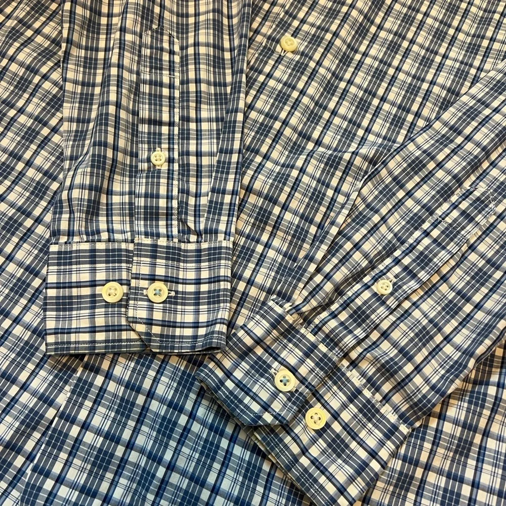 Banana Republic Grant Fit Mens Shirt Size S Blue Plaid Long Sleeve Cotton